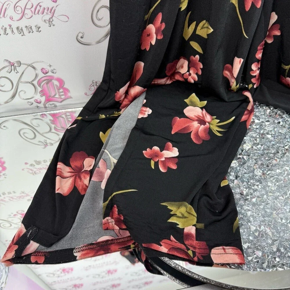 YOINS pants suit jumper romper flowy ruffle sleeve Black Pink Floral Jumpsuit